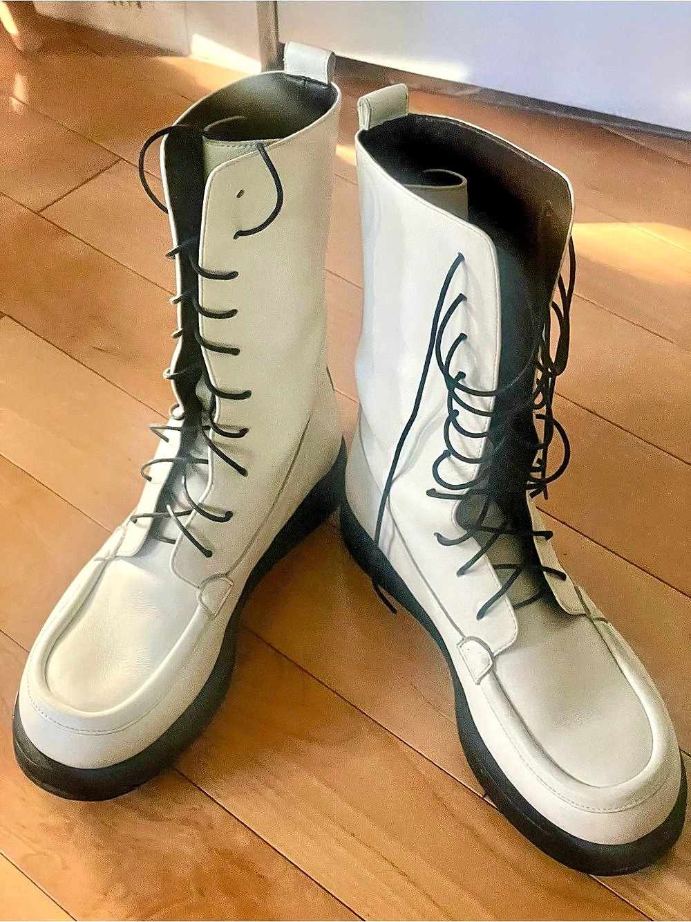 The Row White Lace-Up Combat Boots